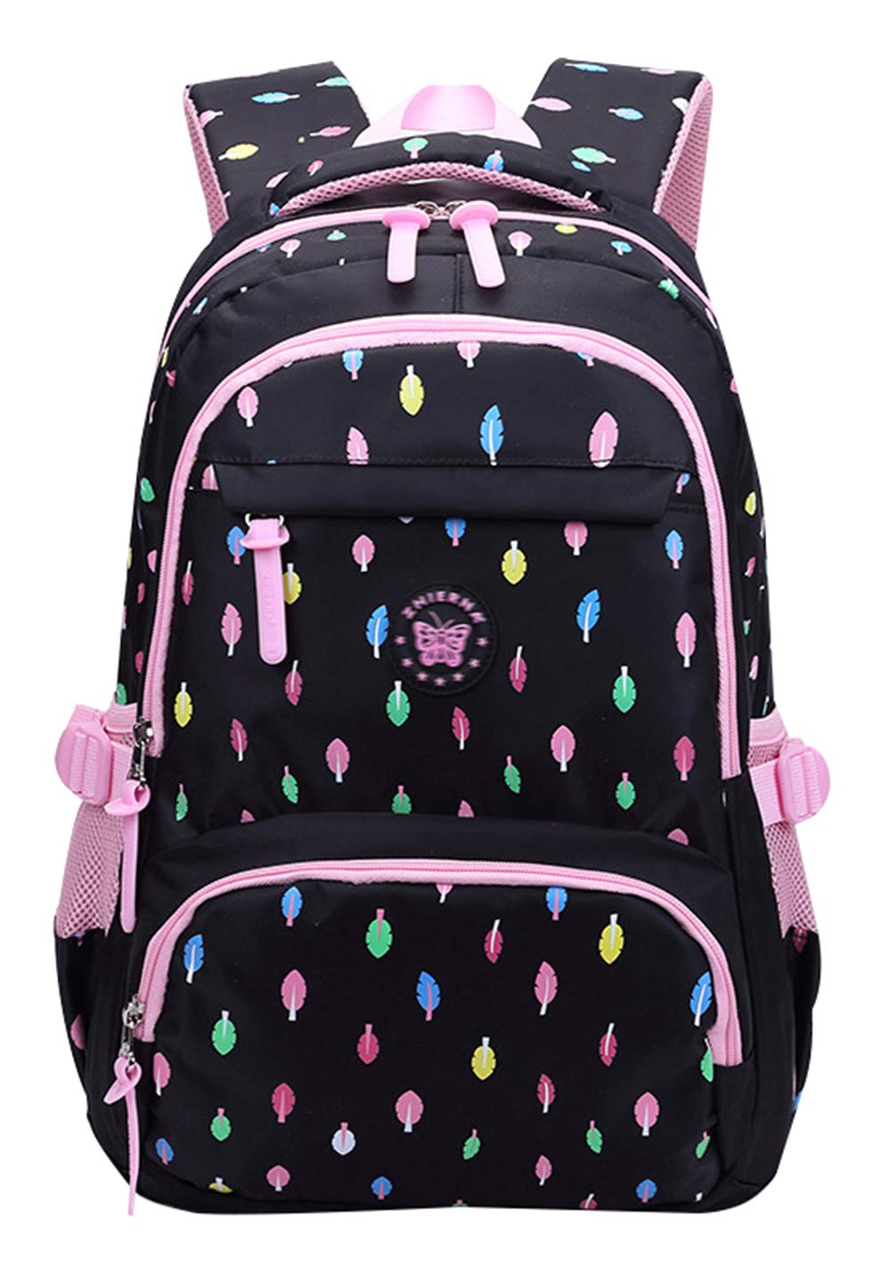 JiaYou 3Pcs Leaf Pattern Backpack Insulated Lunch bag Pencil case for Teen Girls Women School/Work(Backpack Black ,18L)