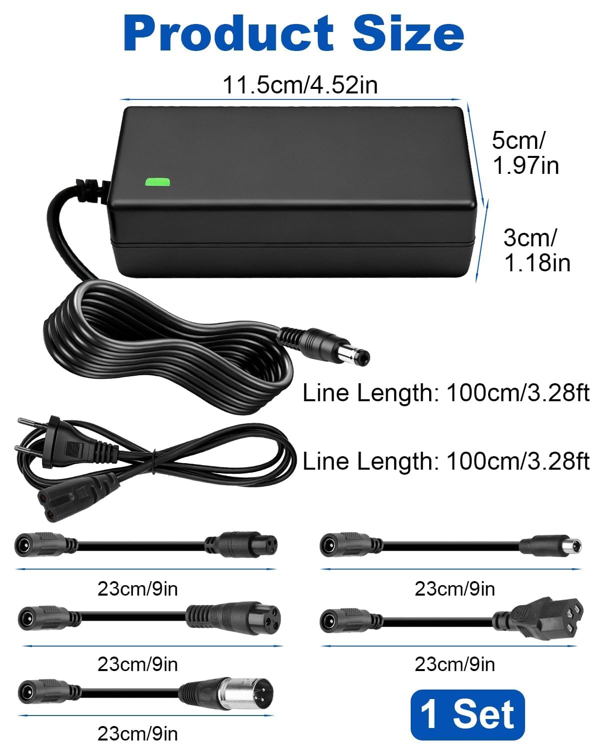 42V 2A Cargador Patinete Electrico para Hoverboard 36V Universal con 6 Conexiones M365 EU Plug