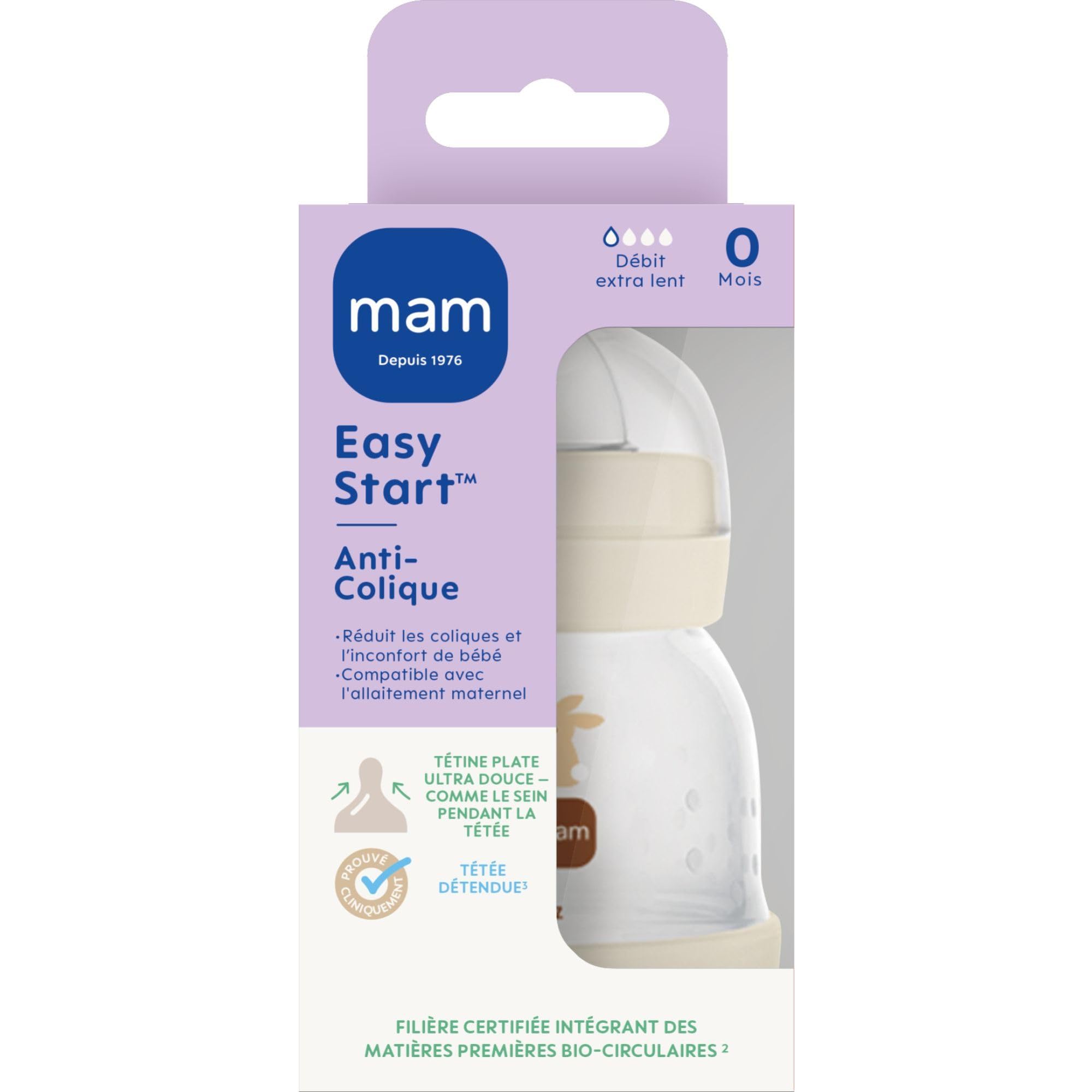 MAM Biberon Easy Start/Anti-Colica – 130 ml – Sabbia – Tettarella portata 0