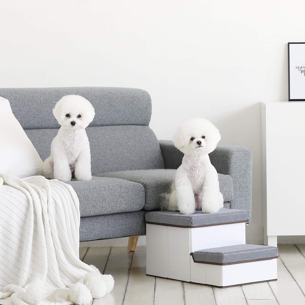 Woolly Pet in style Pet Storage Stepper, Foldable 2-Tier pet Stairs with Size of 20''x11''x12.5'', can Hold up to 20lbs Small&Medium Size Dogs (Navy, Striped)