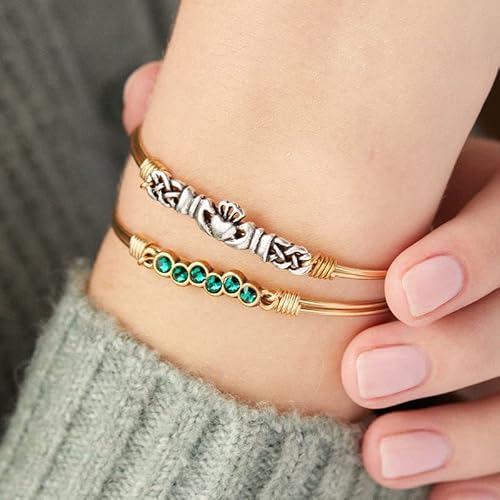 Luca + Danni Claddagh Bangle Bracelet, Irish Friendship Jewelry Gift For Women, Girls, Wear As Single Or For Stacking - Brass Tone Size Regular Made In Usa #TOP5