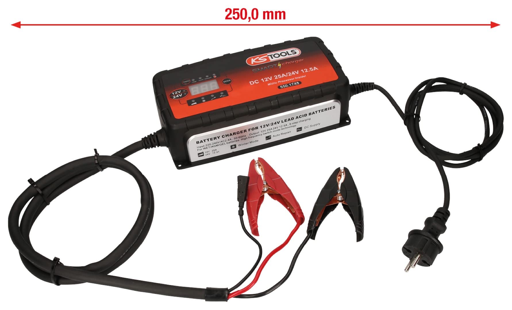KS Tools 550.1745 Smartcharger Alta frecuencia cargador de batería 12V + 24V, 25A/12,5A