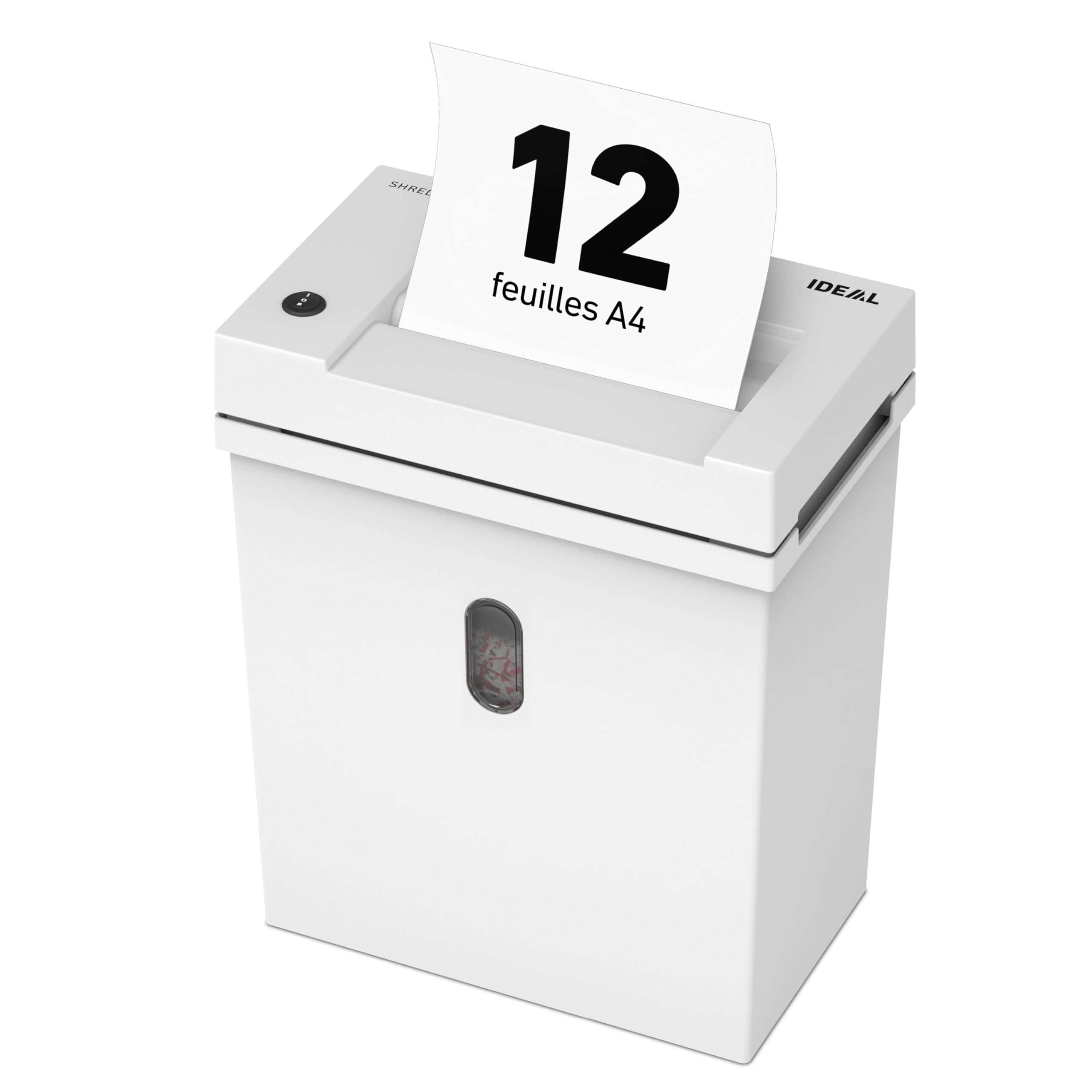 Destructeur de Papier Ideal Shredcat 8200 CC, Coupe croisée 2x12 mm, Niveau de sécurité P-5, 12 Feuilles, 21 litres, Conforme RGPD, Puissant