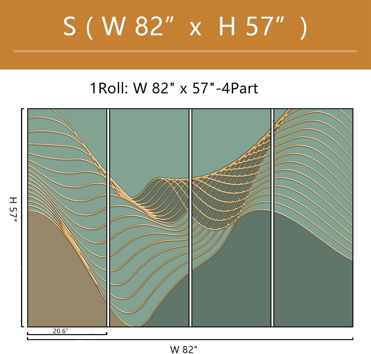Green and Brown Elegant Abstract Lines Wallpaper Mural - Peel and Stick for Living Room and Bedroom 82"x57"