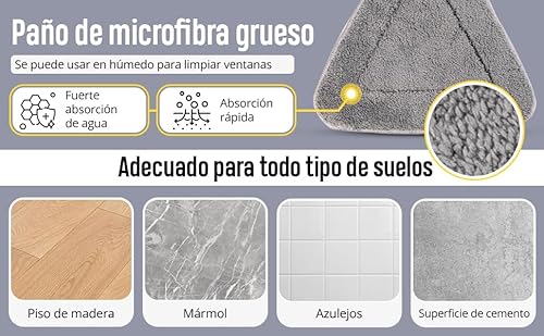 GEAD Mopp, dreieckig, drehbar, Mopp für die Reinigung von Fliesen und Wänden, Decken, Fenstern, Boden, verstellbar, 360 Grad, ausziehbar, mit Aufhänger und Ersatzmopps, Mikrofaser