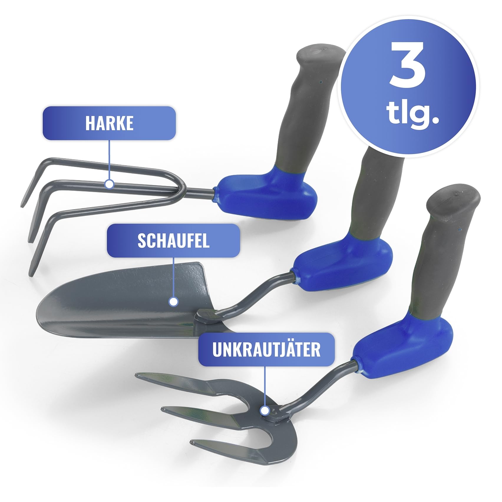 Maximex Set ergonomico da giardino, 3 pezzi, per proteggere le articolazioni, paletta da giardino, rastrello e diserbante
