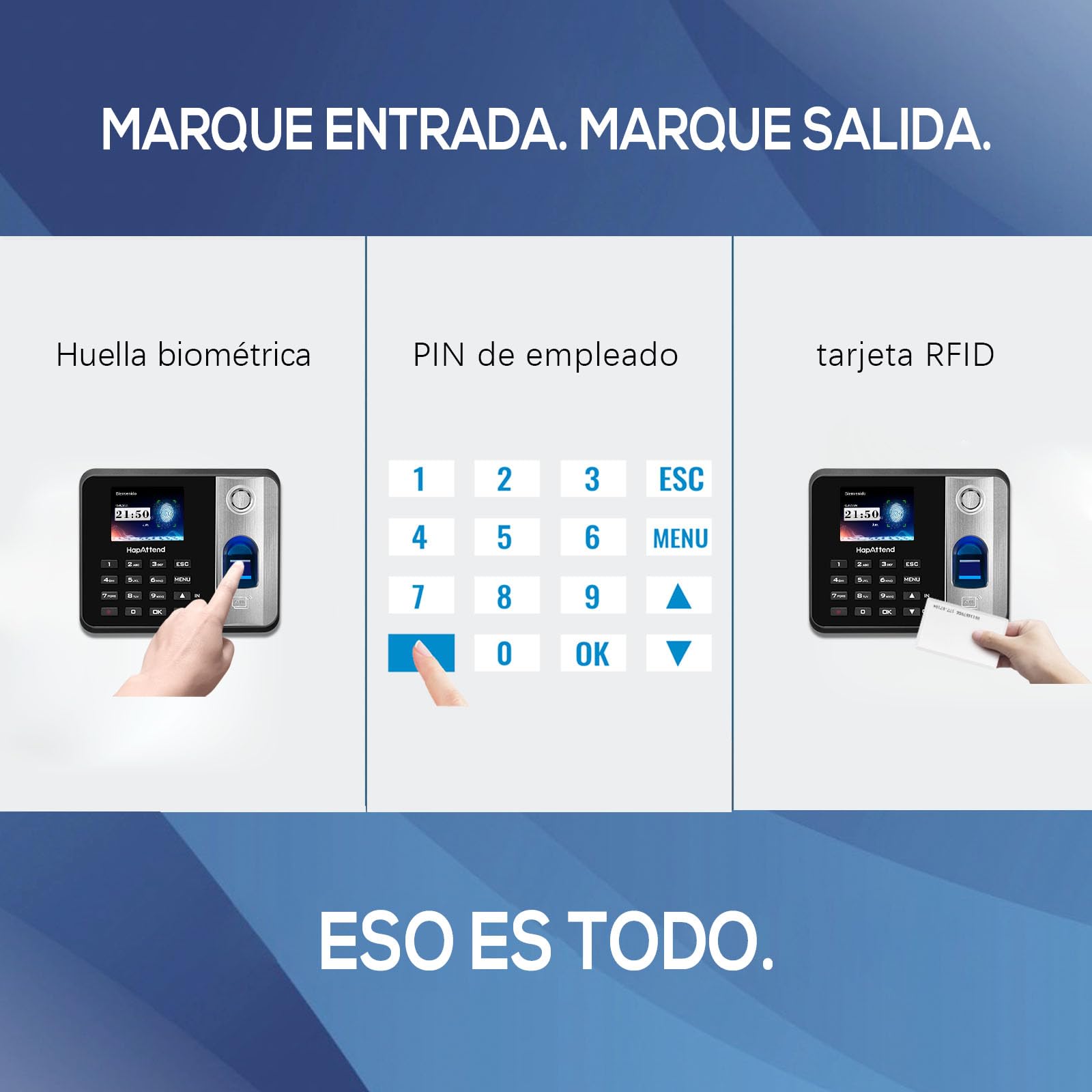 Control horario empleados, Español Reloj de fichar con Huella Dactilar, RFID Tarjetas, H1 Maquina de fichar empleados de hasta 3000 usuarios sin conexión Internet Negro Escáner