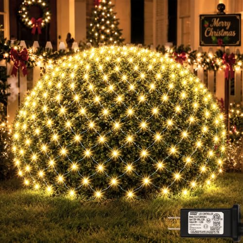 OYCBUZO 360LED Net Lights, 21ft x 5ft Connectable Christmas Outdoor Mesh Lights with Timer & 8 Lighting Modes, Waterproof String Light Plug in for Xmas Tree Bushes Garden Holiday Party - Warm White