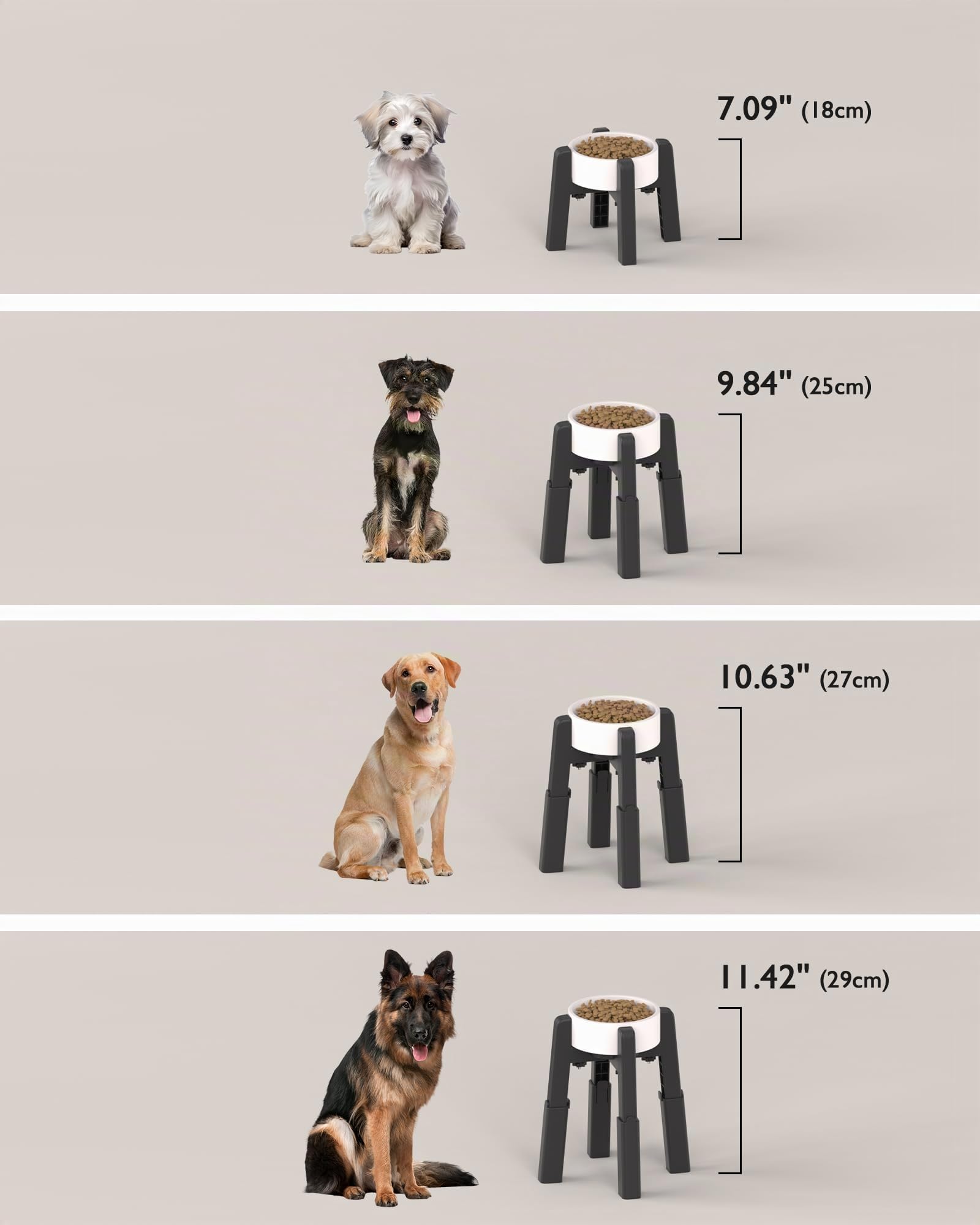 JUNSPOW Support de gamelle pour Chien avec 4 hauteurs Ajustables, gamelle surélevée pour Grands Chiens, Station d'alimentation Stable et antidérapante [Support Uniquement].