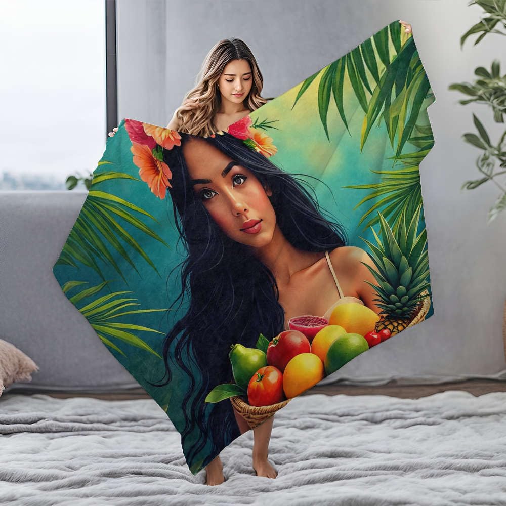 Grande couverture flanelle contre le froid motif fruits tropicaux