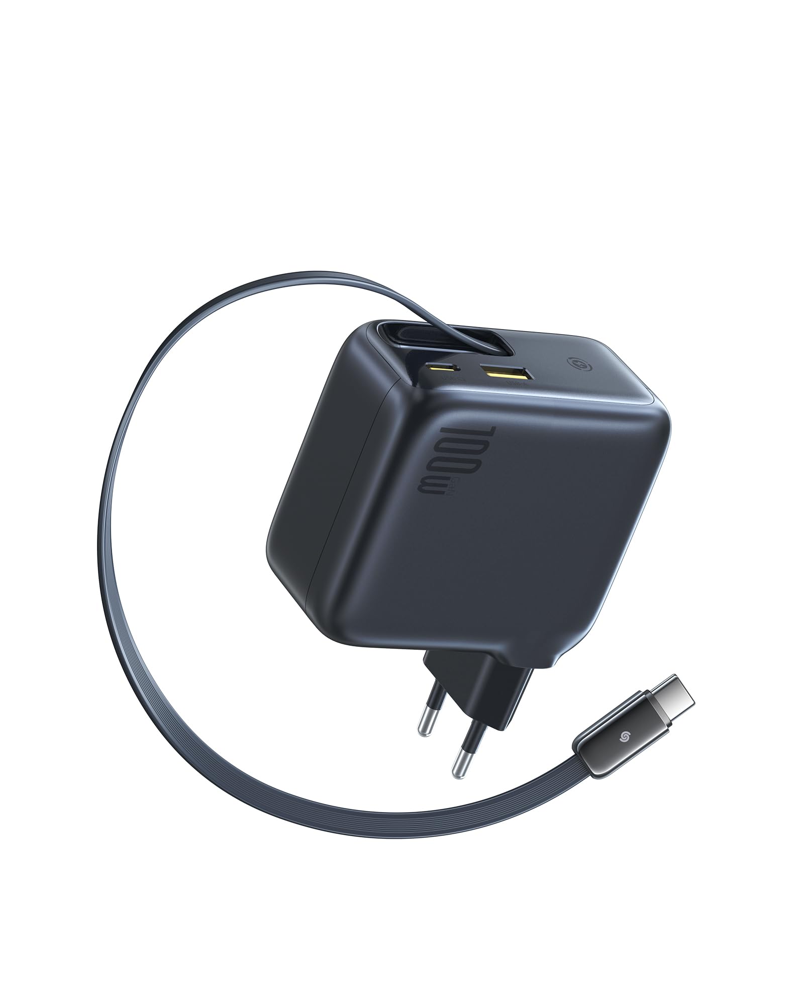 Baseus Enercore USB C Ladegerät 100W mit Ausziehbaren Kabel, 3 Ports GaN Netzteil, PD Schnellladegerät kompatibel mit MacBook Pro Air, Dell, HP, iPad, iPhone 17/16/15/14/13Pro Max Galaxy S25/24Ultra