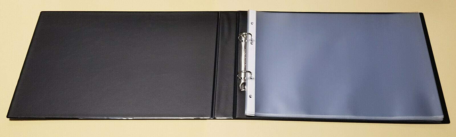 10x Ringbuch A4 Schwarz Querformat Ordner mit Sichttasche | 10er Set A4 Ordner in Schwarz Querformat mit Drahtniederhalter & transparenter Einschubtasche auf der Vorderseite.