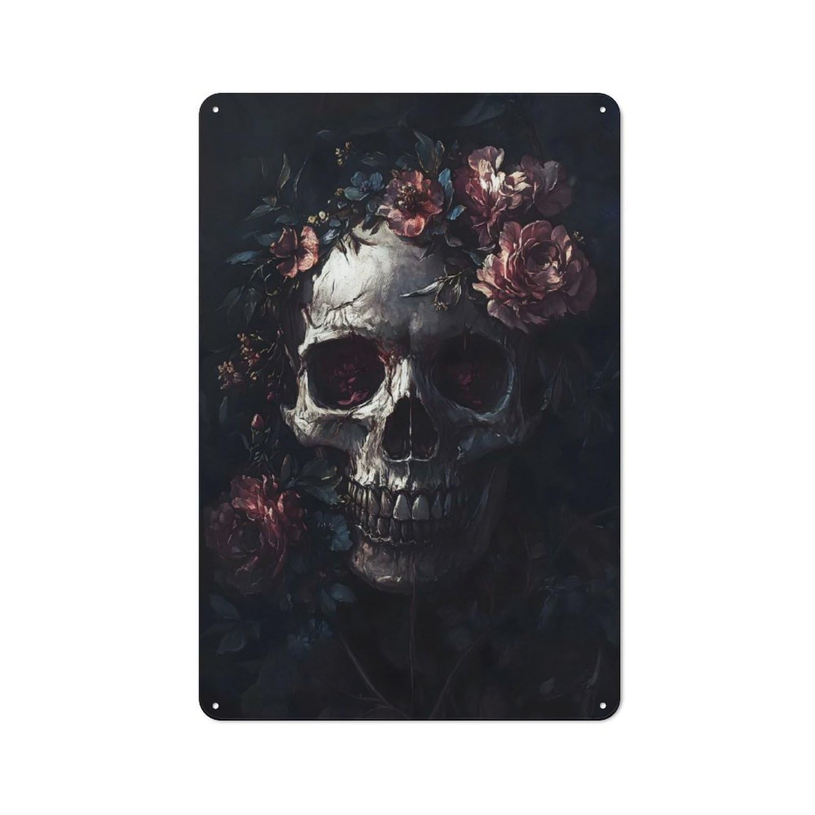 Junmoney Floral Skull Serenity Retro Metal Plaque 30X20cm Featuring For Home Bar Wall, For Room Styling Across Home Bars And Entertaining Spaces
