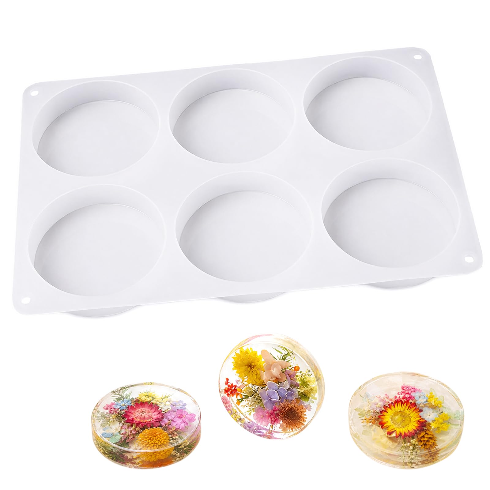 KIPTVO Silicone Moulds for Resin, 6 Cavity Epoxy Resin Moulds for Round Coaster DIY Crafting, Reusable Resin Coaster Moulds 10cm Diameter 2cm Deep for Custom Casting Projects