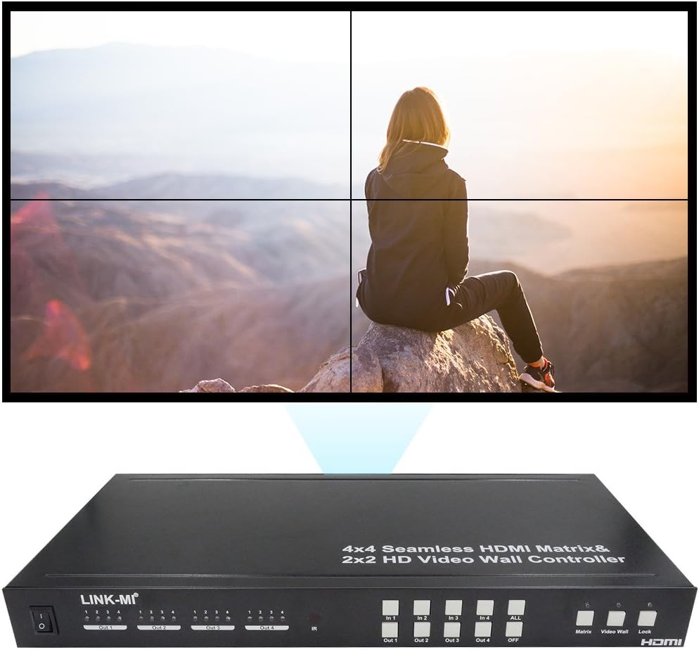 Seamless 4x4 HDMI Matrix Selector Switcher with Four Picture Multiviewer 2x2 Video Wall Controller
