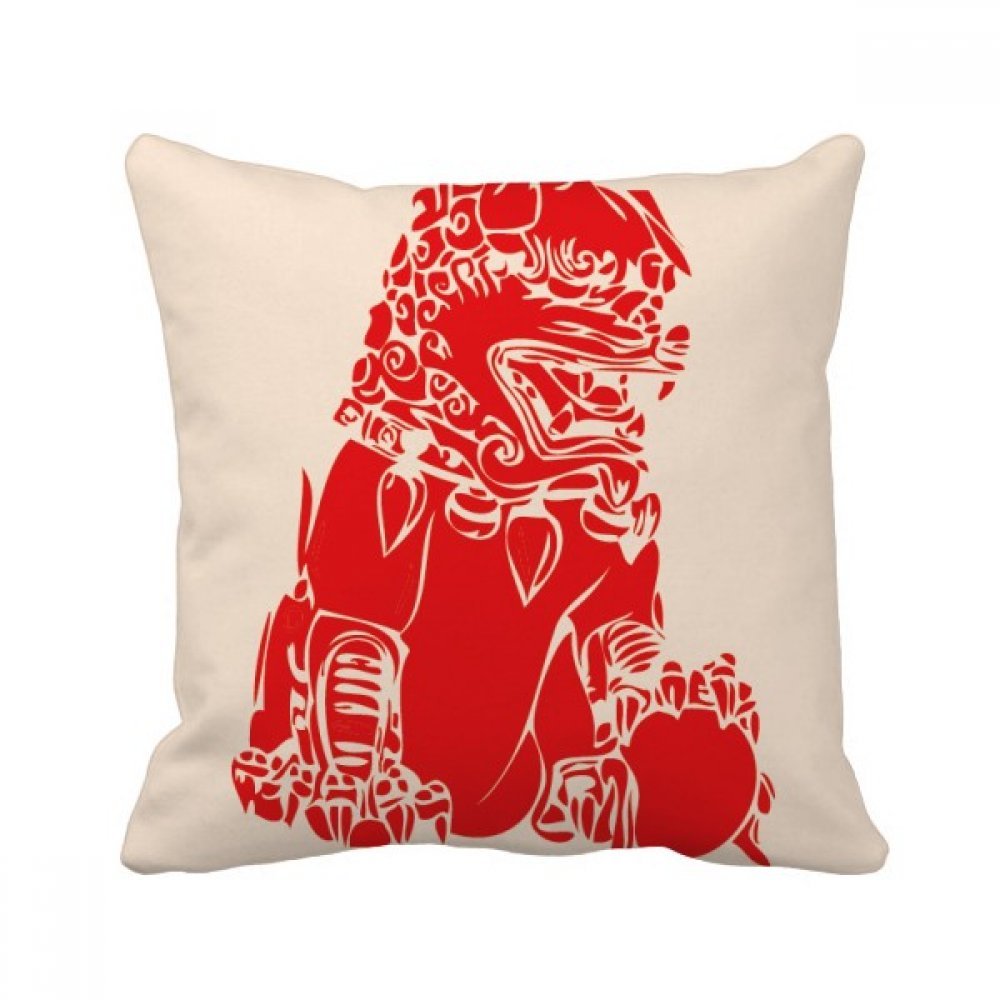 Oreiller lion rouge chinois 40x40cm, le cadeau idéal pour décoration de salon