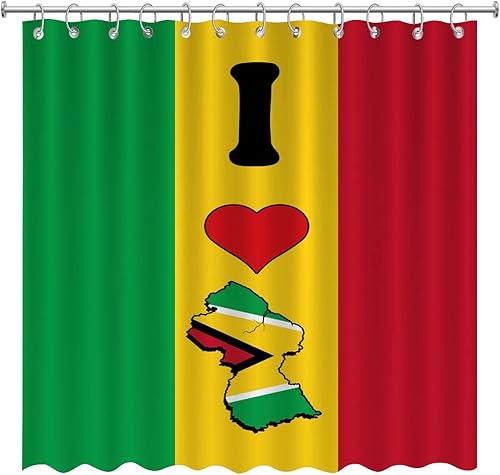 Miniatura 2 de Cortina de baño I Love My Country Guyana con bandera, barra deportiva, fiesta, eventos, cortinas de ducha para decoración del hogar, baño, cortina