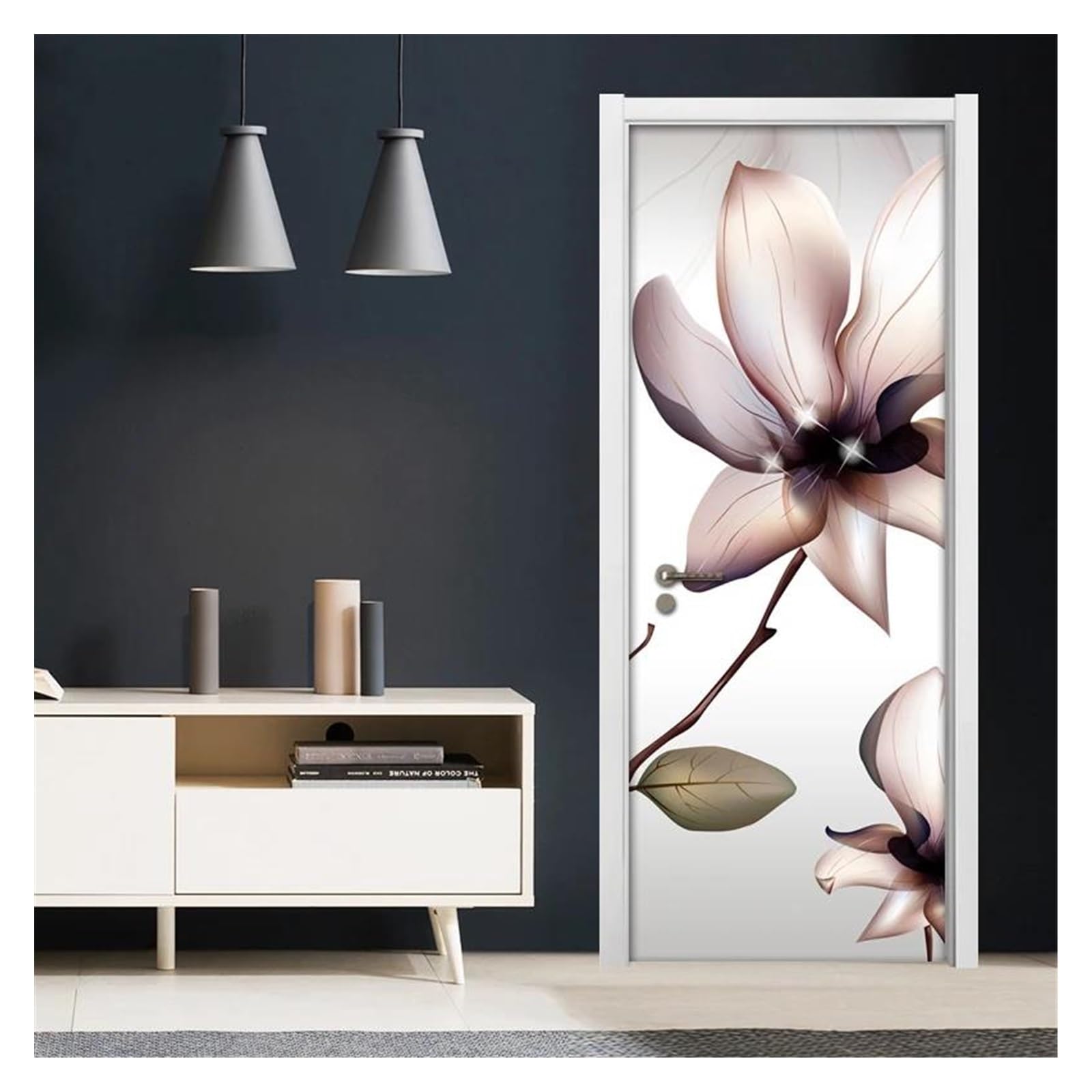 Naklejki na drzwi Naklejki Na Drzwi 3D Home Decor Naklejki Ścienne Nowoczesna Wodoodporna Samoprzylepna Tapeta Dekoracyjna Z PVC Kwiat(77x200cm)