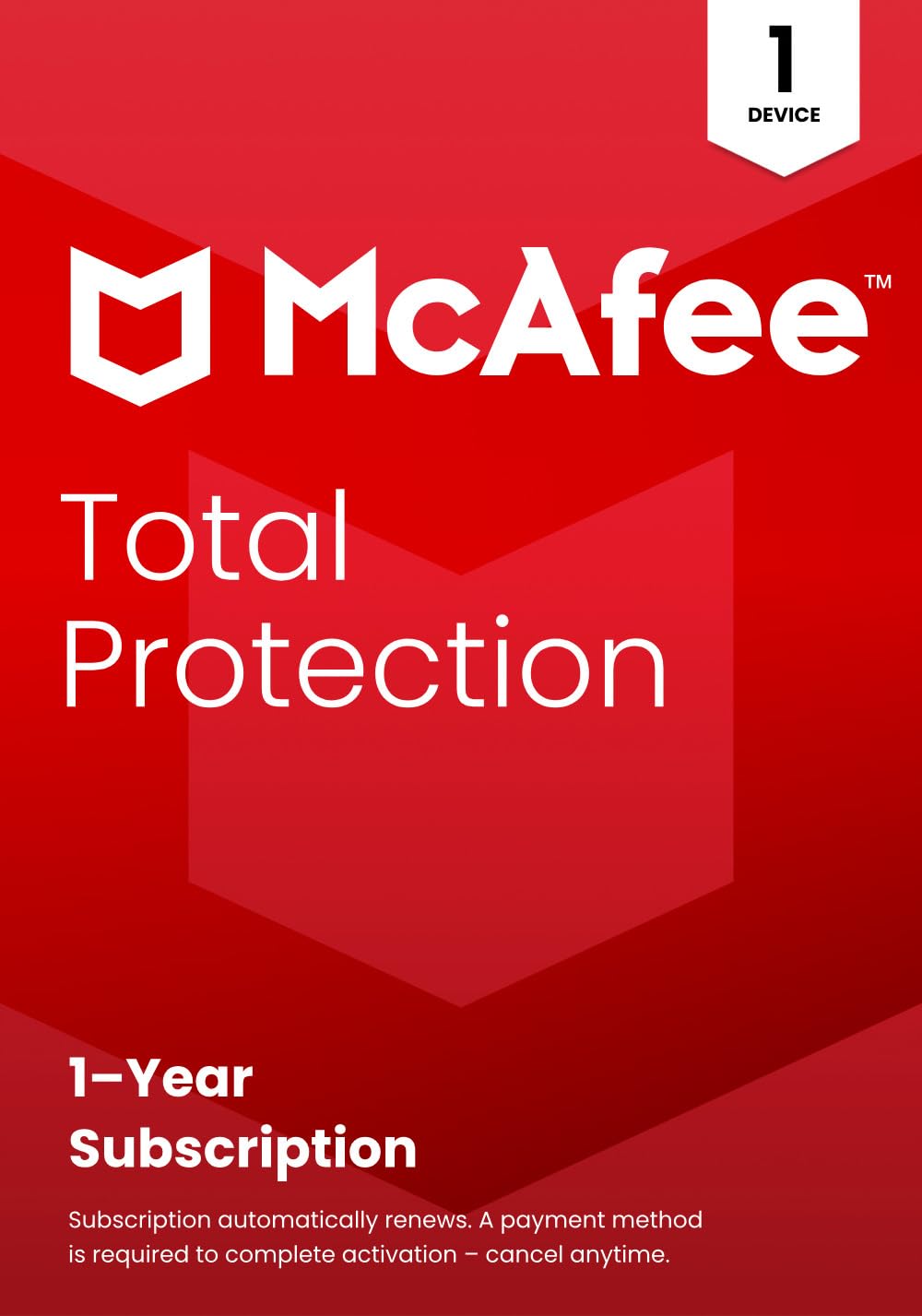 McAfee Total Protection 1-Device | AntiVirus Software 2026 for Windows PC & Mac, AI Scam Detection, VPN, Password Manager, Identity Monitoring | 1-Year Subscription with Auto-Renewal | Key Card