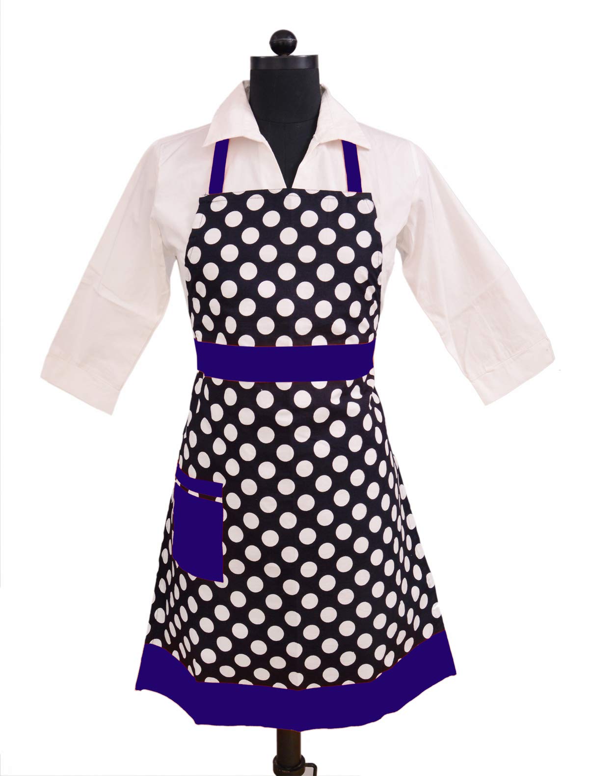SwitchonPolka Prints Free Size Waterproof Cotton Apron,23 in,Cotton (Blue)