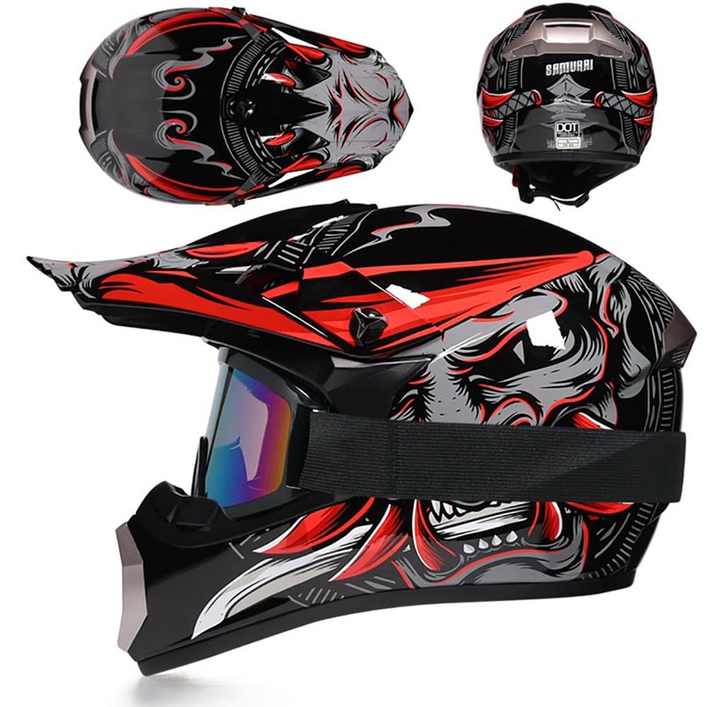 Juventud Niños MTB Casco de Motocross, Deportes Extremos Integrales Todoterreno Moda ATV Motocicleta Cascos, Descenso Enduro BMX Quad Dirt Bike Casco, con Guantes/Gafas/Máscara