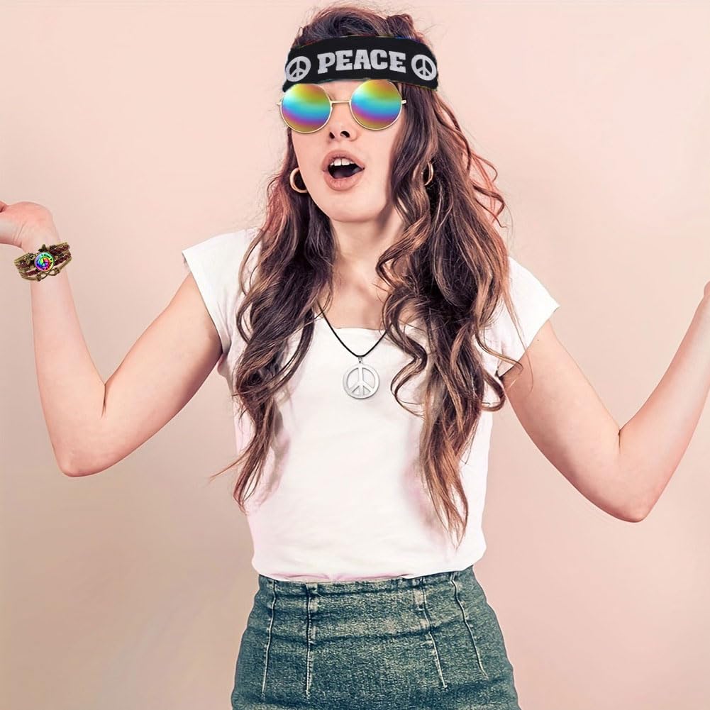 ZappelStift 4Pcs Hippie Costume Sets, Hippie Accessories Set Disco Hippies Costume - Image 3