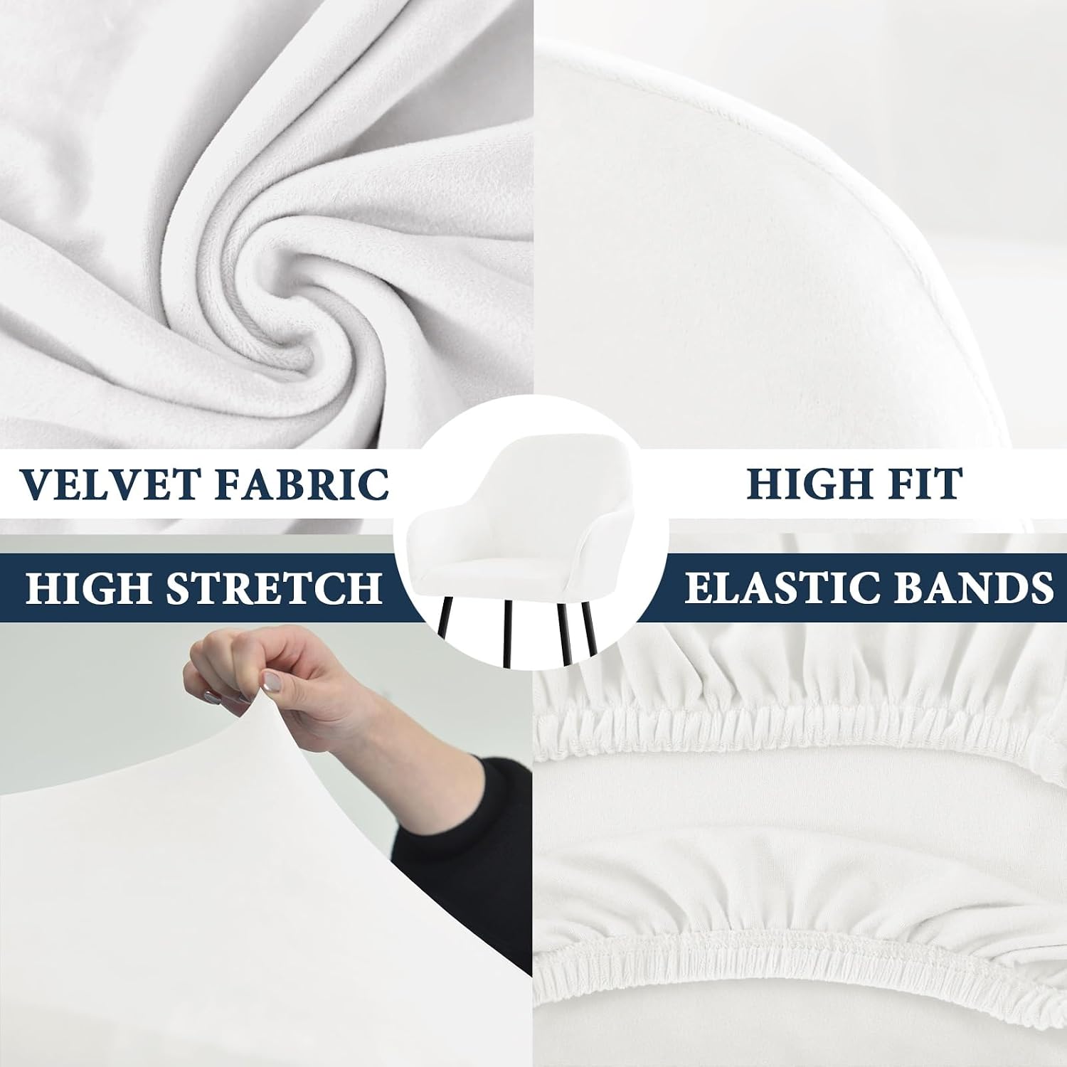 Velvet Curved Back Dining Room Chair Covers with Arms Stretch Swivel Bar Stool Chair Slipcover with Armrest Accent Removable Vanity Kitchen Office Desk Armchair Protector Covers