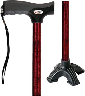 Carex Pivot Cane Tip Walking Cane - Soft Grip, Height Adjustable, Latex Free Cushion Handle - Red, for Women & Men