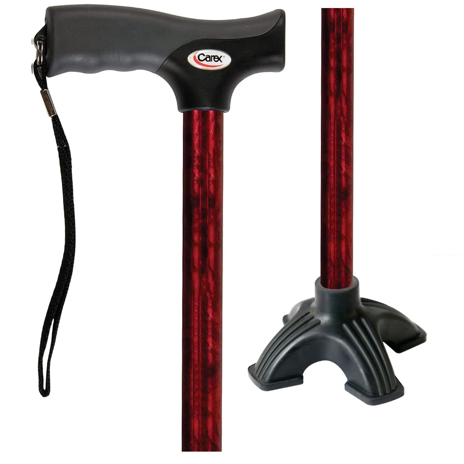 Carex Walking Cane with Pivot Cane Tip, Soft Grip - Height Adjustable Cane with Wrist Strap - Latex Free Soft Cushion Handle, Red Cane, Walking Cane for Women and Walking Cane for Men