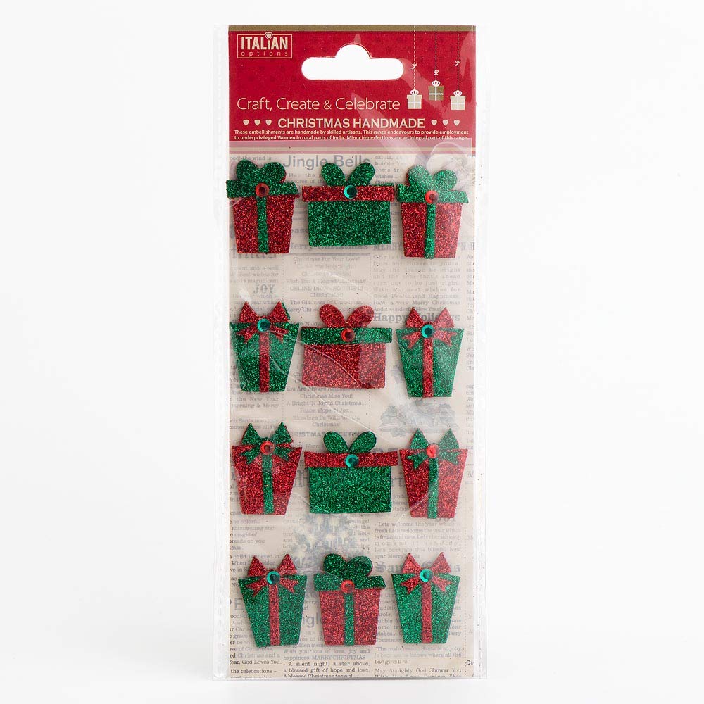 Italian Options Green Red Glitter Presents Christmas Craft Decorations (Pack of 12)