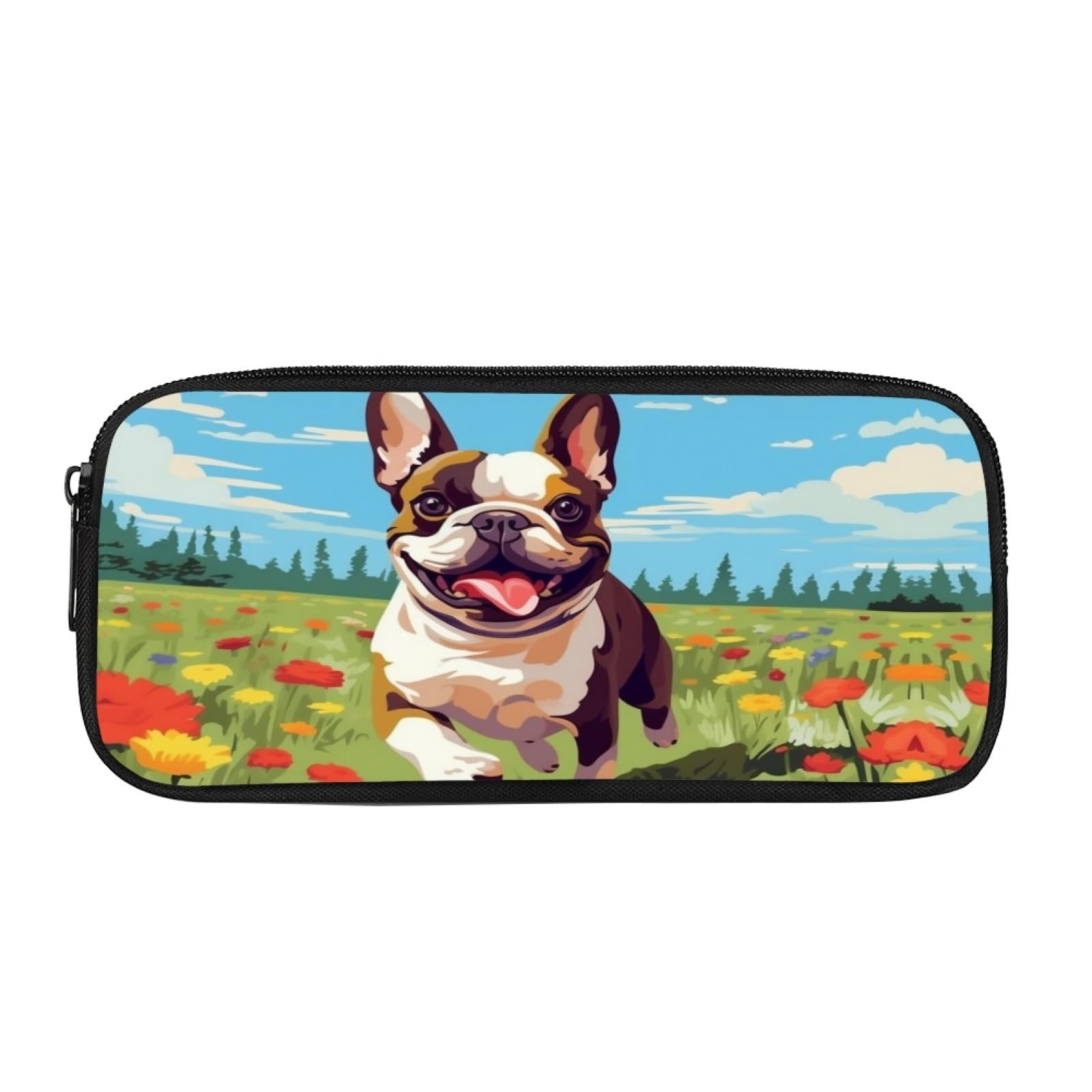 Kuiaobaty Cute Dog Floral Print Pencil Case for Girls, French Bulldog Flowers Pencil Pouch Primary School Durable Stationary Bag — image 1