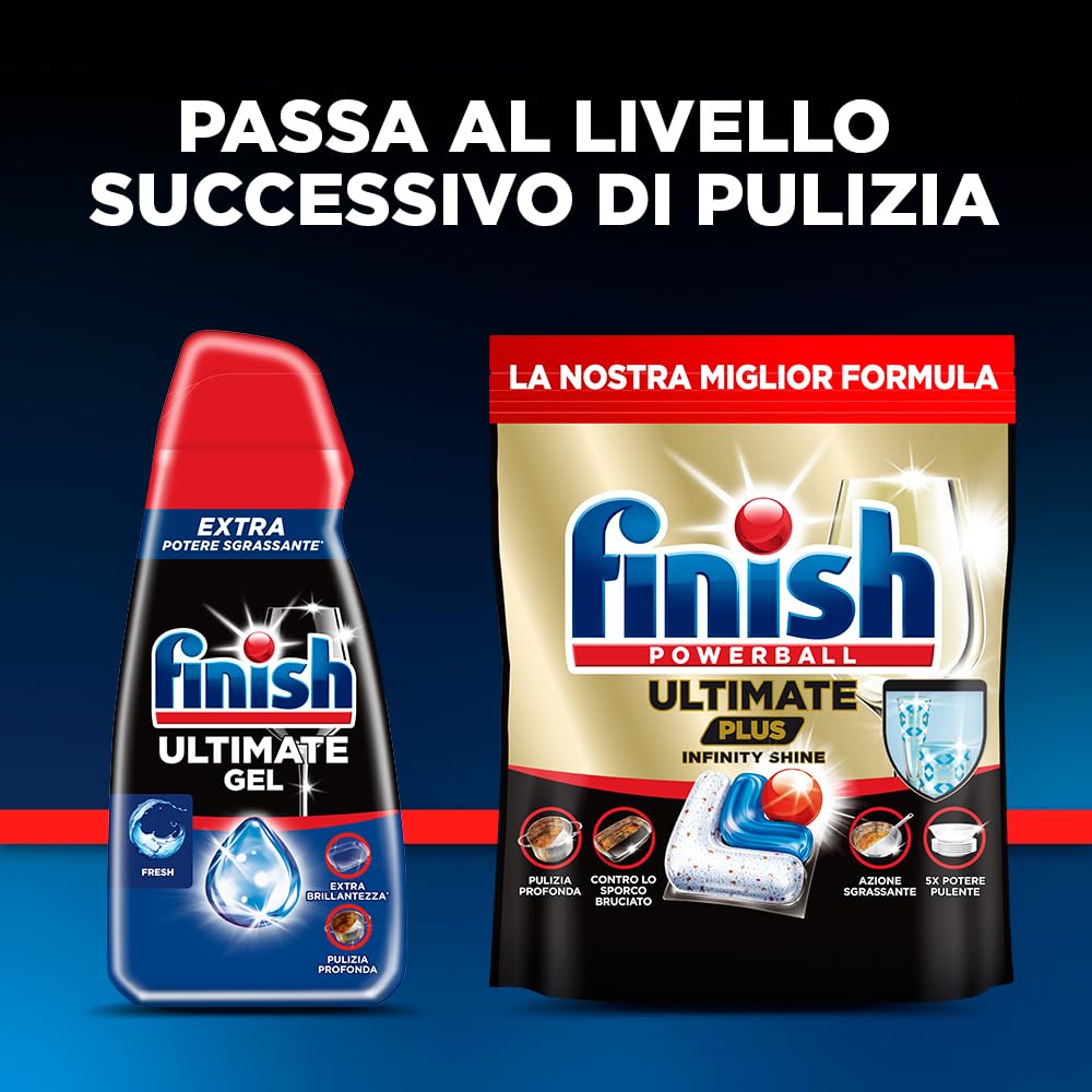 Finish Ultimate Gel, 4 confezioni di Tripacco Gel Detersivo Lavastoviglie, 360 lavaggi, 540 ml, Antiodore, Extra Potere Sgrassante, Extra Brillantezza, Pulizia Profonda