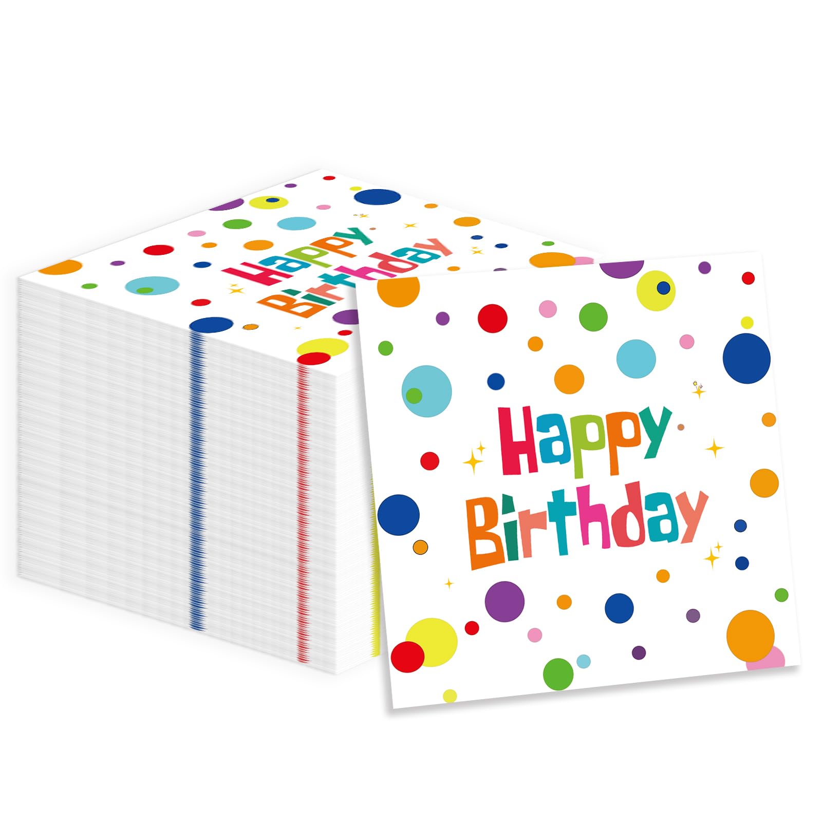 50PCS Happy Birthday Paper Napkins, Colourful Dots Luncheon Napkins Cocktail Napkins Disposable Tableware Party Decorations Supplies for Kids Birthday