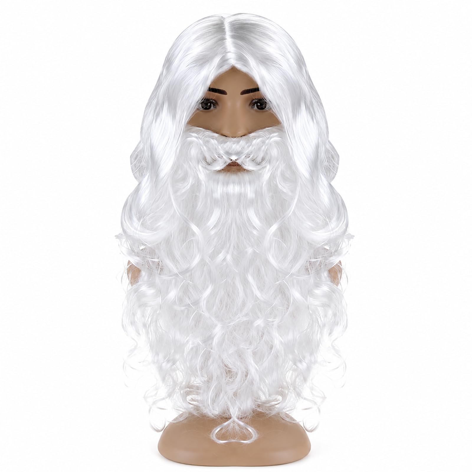 White Wig and Beard Set for Men, Sea King Santa Wizard Halloween Costume