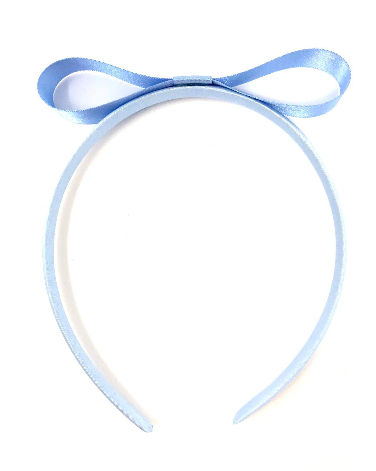 Light Blue Bow Headband for Girls, Handmade in the UK Satin Hair Bow Alice Band, World Book Day School Dress Up Hairband - Image 2
