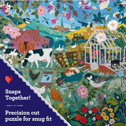 Image of eeBoo 1000 Piece Puzzle - English Cottage Hedgerows Jigsaw Puzzle for Adults, Square 23 inch x 23 inch Made with Recycled Board & Vegetable-Based Ink