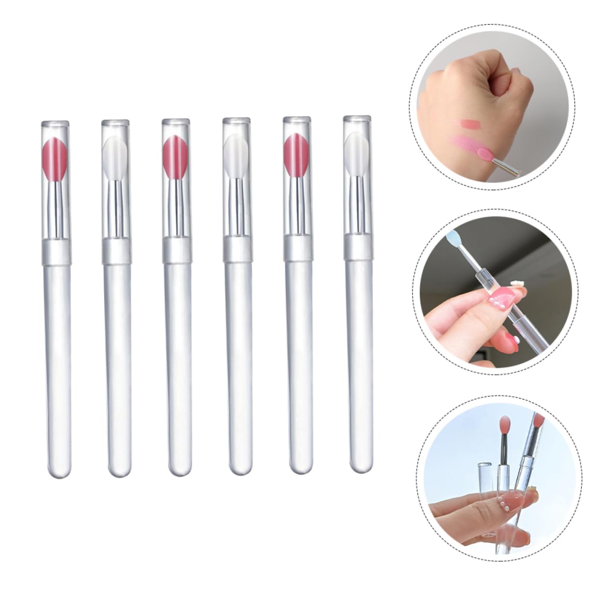 SOESFOUFU Makeup Brush Set Holder 6pcs Lip Brush Cover Silicone Lip Applicator Cream Applicator