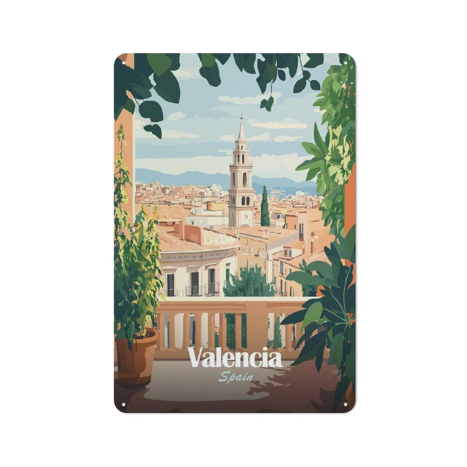 Classic Valencia Cityscape (2) Metal Sign 30x20cm, Classic Pub Decor for Diner, Restaurant, Shed Or Kitchen
