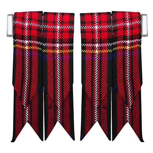 AAR New Solid Plain Black, Royal Stewart Tartan Flashes Many More Scottish Kilt Hose Sock Flash (Black Stewart)