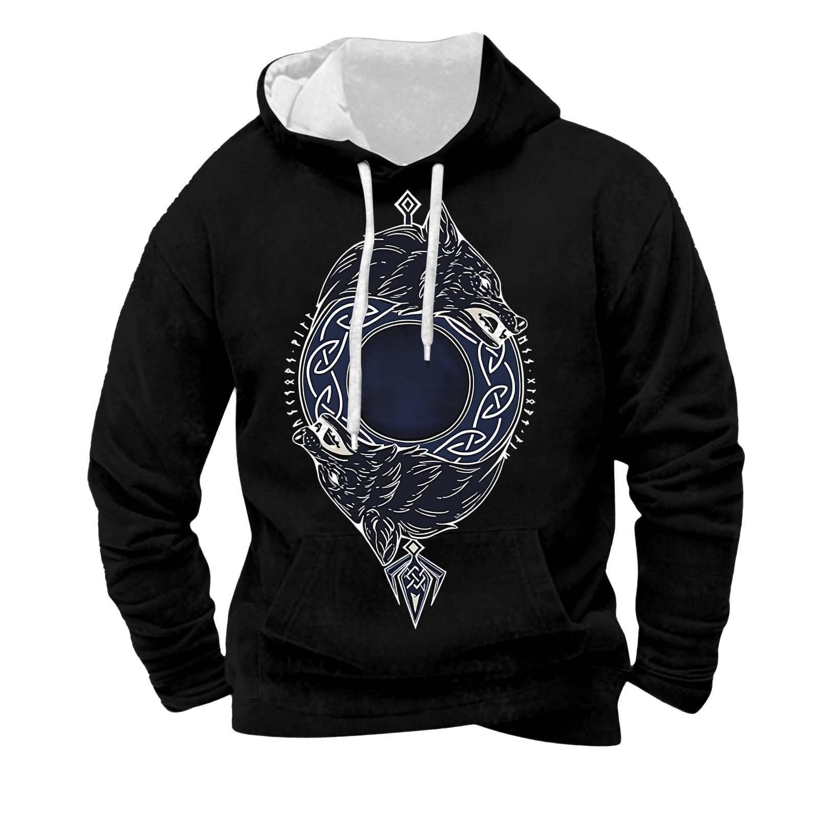 Viking Felpa con cappuccio da uomo a maniche lunghe Harajuku Felpa con cappuccio Hip Hop Felpa Punk Street Felpa con cappuccio e tasca abbigliamento medievale