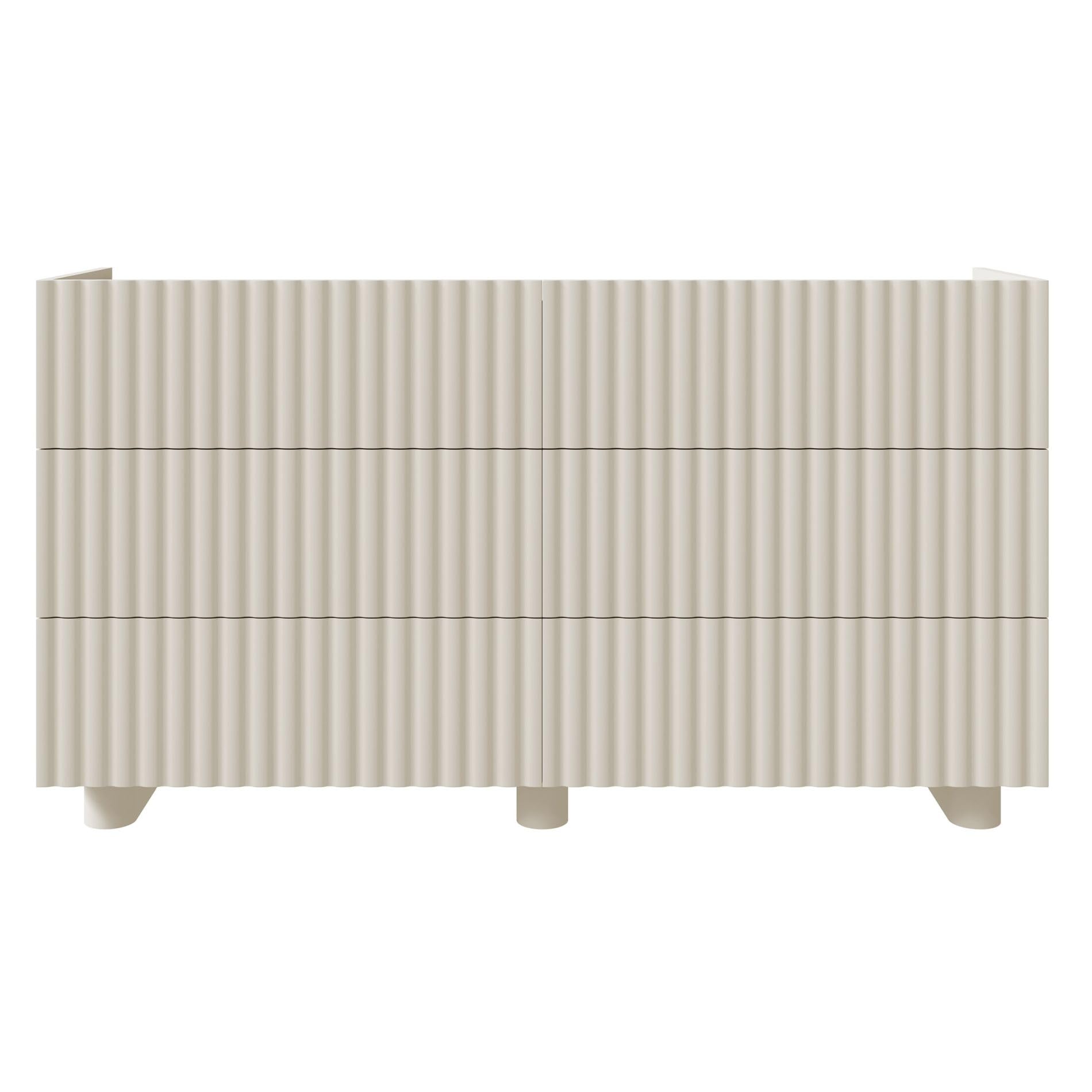 Selsey Commode Fiorra 84x147x38,8 cm - Buffet Rangement Élégant - Meuble Bas Salle à Manger Moderne MDF Cachemire Beige - 6 Tiroirs Push to Open - Pieds Design Ovale - Idéal Salon