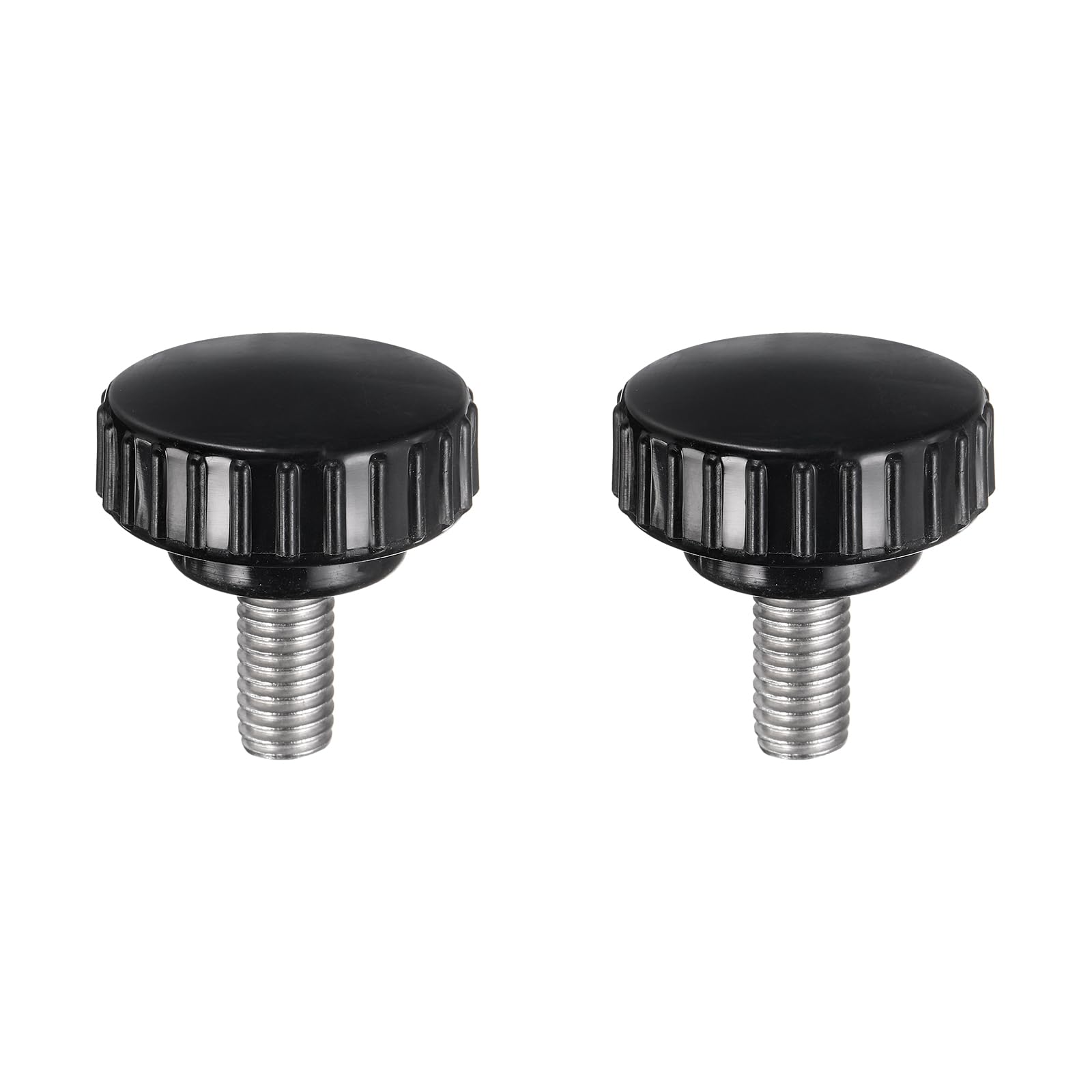 sourcing map 2pcs Knurled Clamping Knobs M8 x 16mm Metric 304 Stainless Steel Male Thread Thumb Screw on Type 30mm Plastic Round Head Threaded Hand Bolt Stud Knobs Black