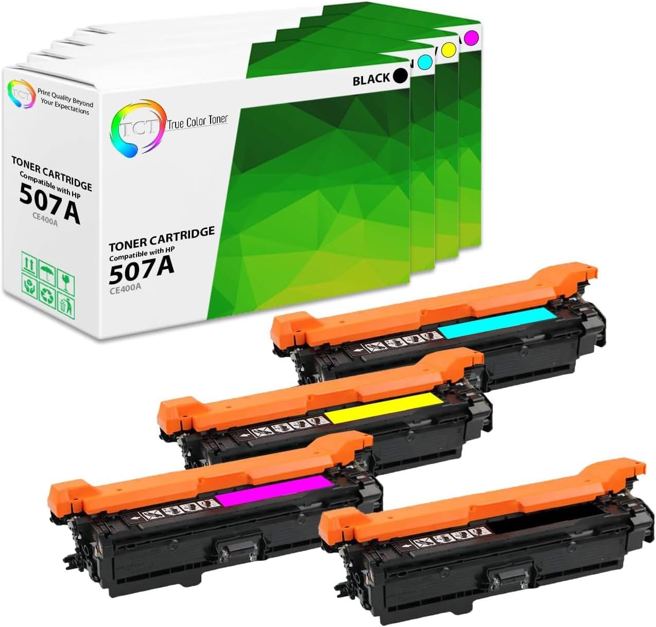 Product image of TCT 507A Toner Cartridge 4 Pack - Compatible Replacement for HP 507A CE400A CE401A CE402A CE403A Works with HP Laserjet Enterprise M551 M575 Printers (Black Cyan Magenta Yellow)