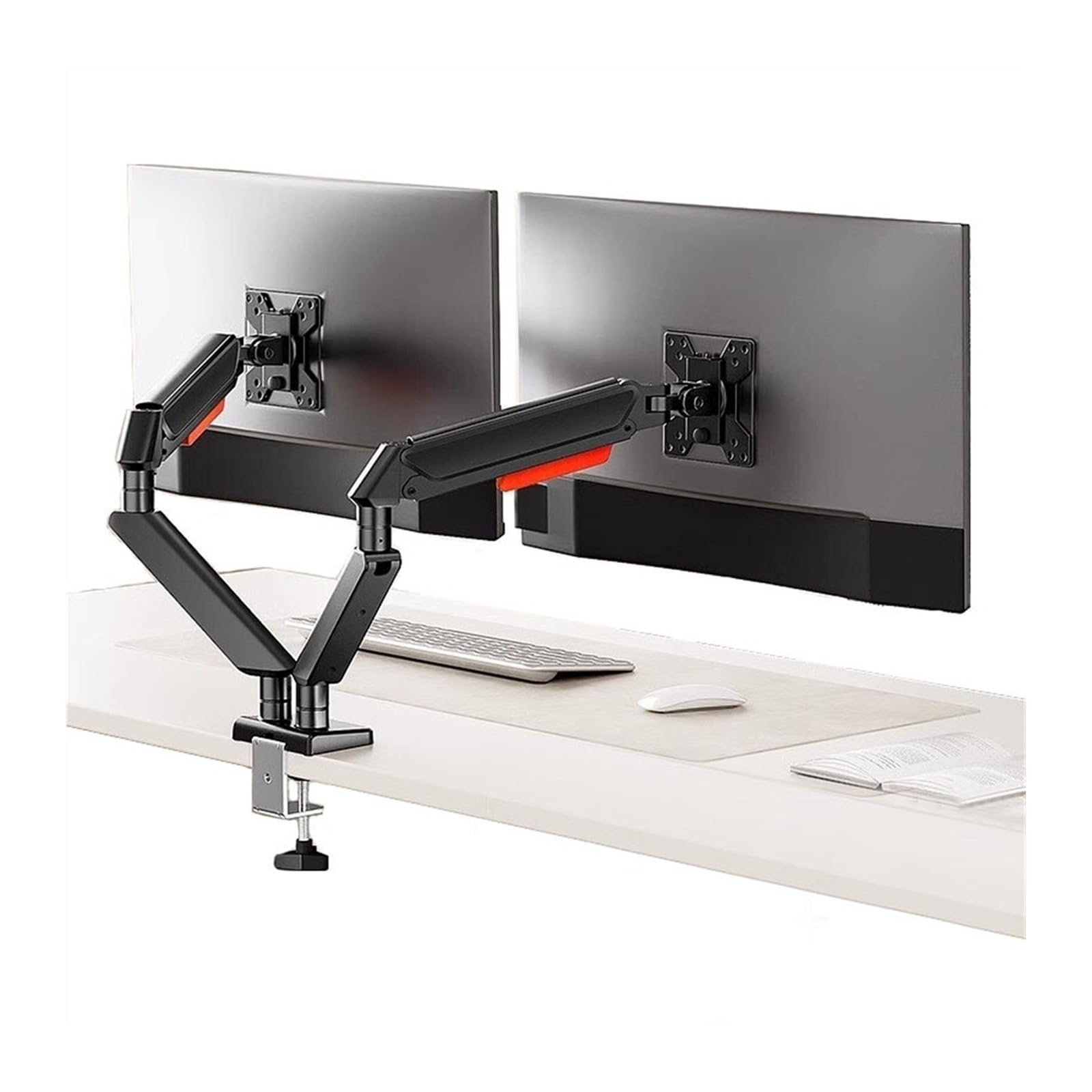 Regulowane ramię monitora, podwójne mocowanie monitora do 81.3 cm i 10.0 kg na ekran, regulowane ramię sprężyny gazowej, aluminium z zaciskiem C i podstawą przelotkową do ekranów (czarny)