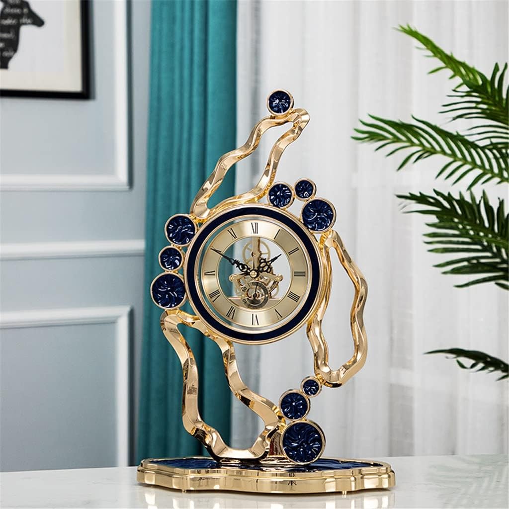 FMURY Mechanical Gear Desk Clock Enamel Table Clock European Living Room Desktop Ornaments Home Decoration Clock Decoration(D)