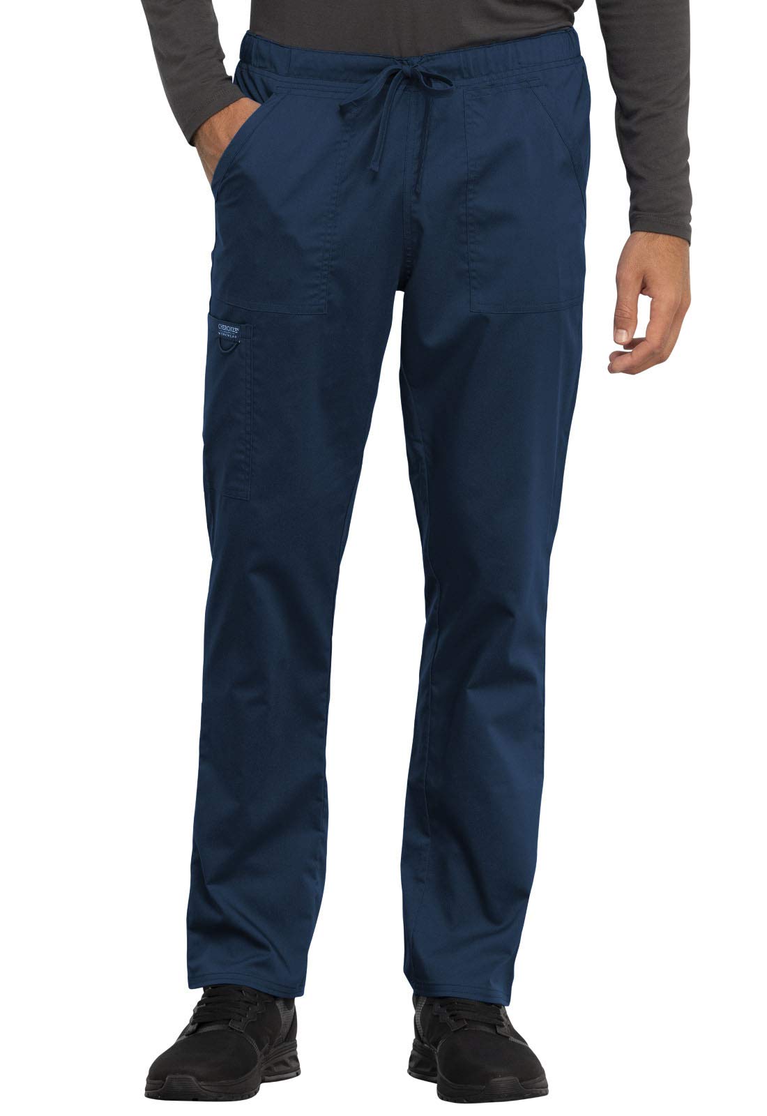 Cherokee WW625 - Conjunto de ropa quirúrgica para hombre y mujer, cuello en V, con pantalón de pierna cónica con cordón, WW020, azul marino, XL y pantalón alto XL