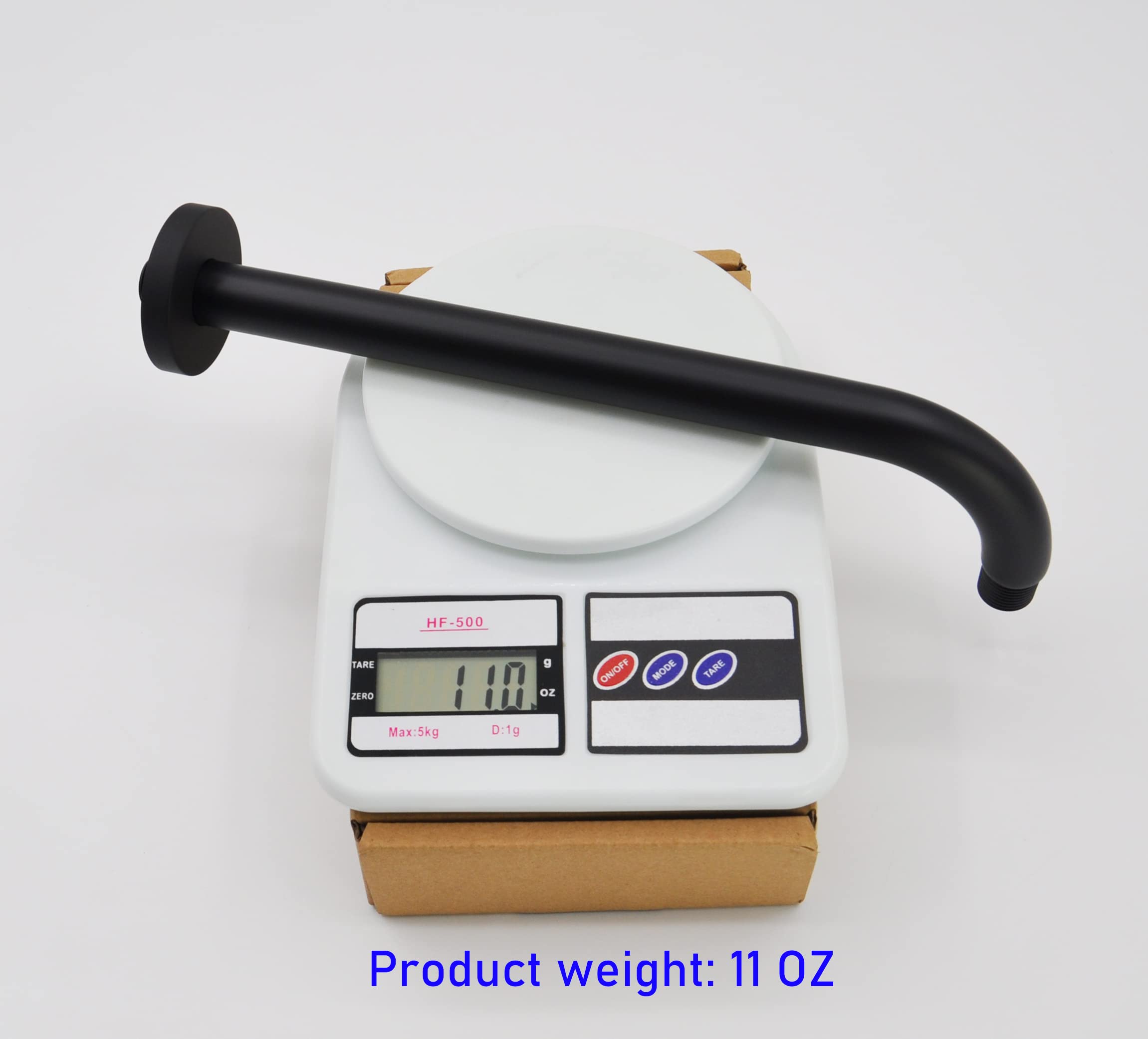 Ramię prysznicowe i kołnierz O-ring, 30 cm, solidny mosiądz, okrągły, czarny matowy, oba stożkowe gwinty 1/2 NPT, wygięte ramię prysznicowe, uchwyt ścienny przedłużacz głowicy prysznicowej, ramię głowicy prysznicowej, ramię głowicy deszczownicy