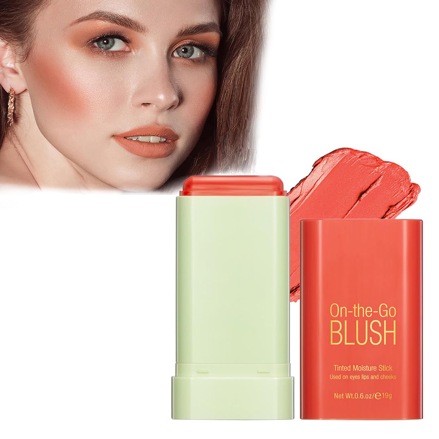 GraGraMulti-Purpose Makeup Blush Stick, Cream Blush Stick, 2-in-1 Beauty Blush Solid Cream for Cheeks Eyes Lips, Waterproof Natural Nude Makeup Eyes, Portable and Travel-Friendly (Coral Orange)
