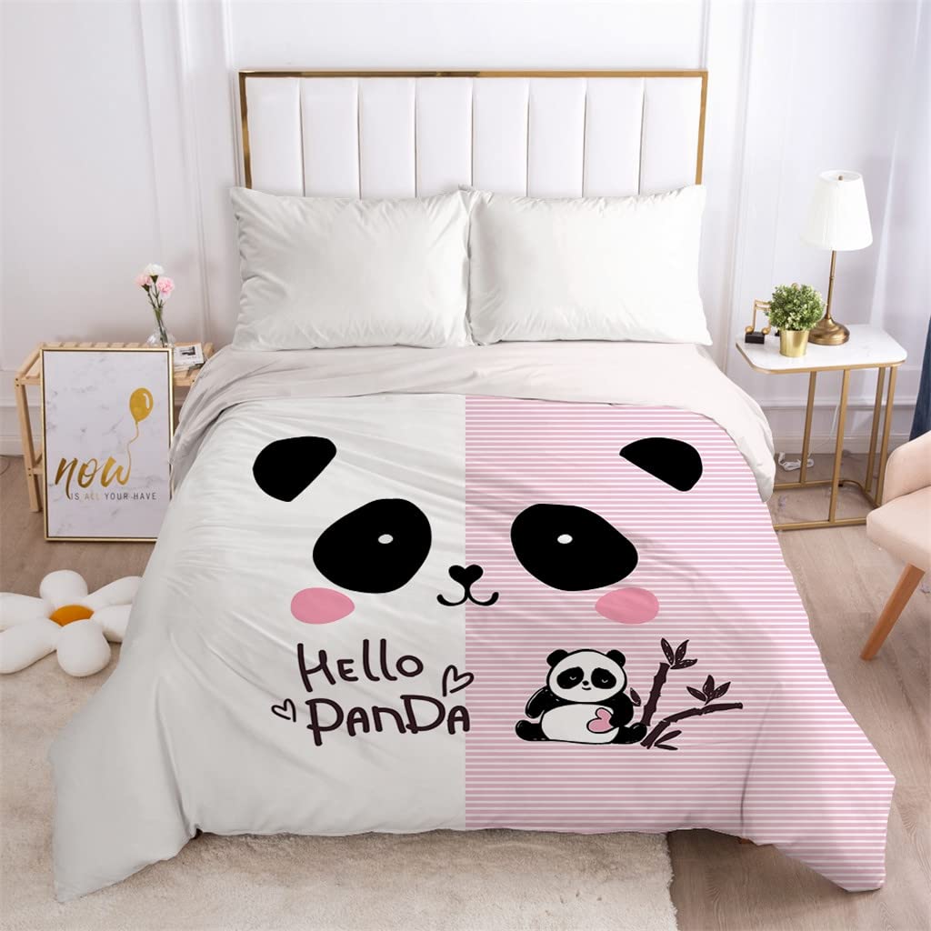 Housse De Couette Enfant 90x190cm Motif Panda - Microfibre Douce - Avec Taie D'oreiller