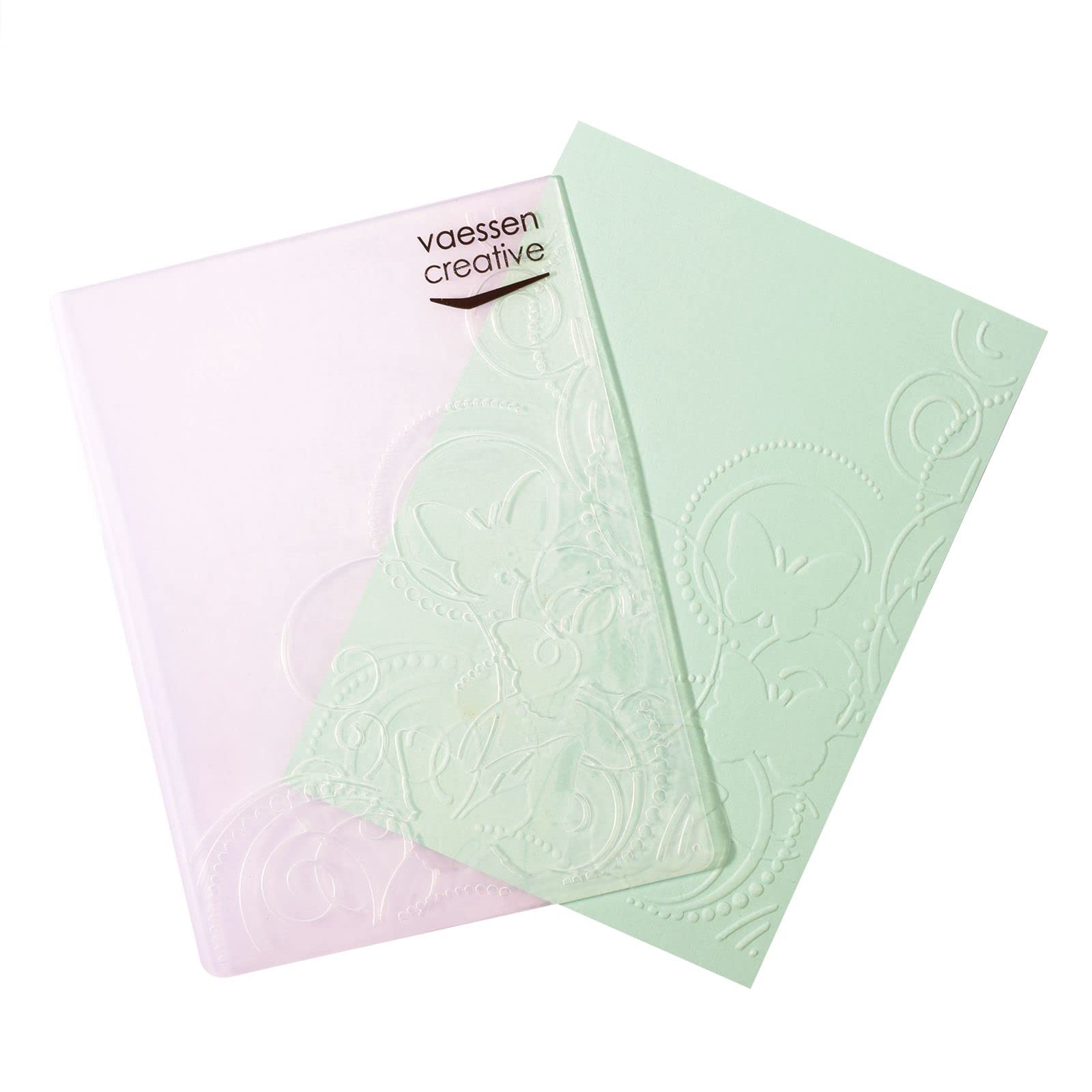 Vaessen Creative Carpeta de Embossing, Mariposa 14,6 x 10,8 x 0,5 cm, 1 pieza, para Tarjetas de Cumpleaños, Tarjetas de Nacimiento, Tarjetas de Navidad y Manualidades con Papel